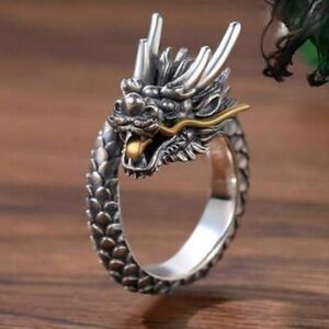 New! MEN'S Dragon Silver Plated Copper Adjustable Ring.